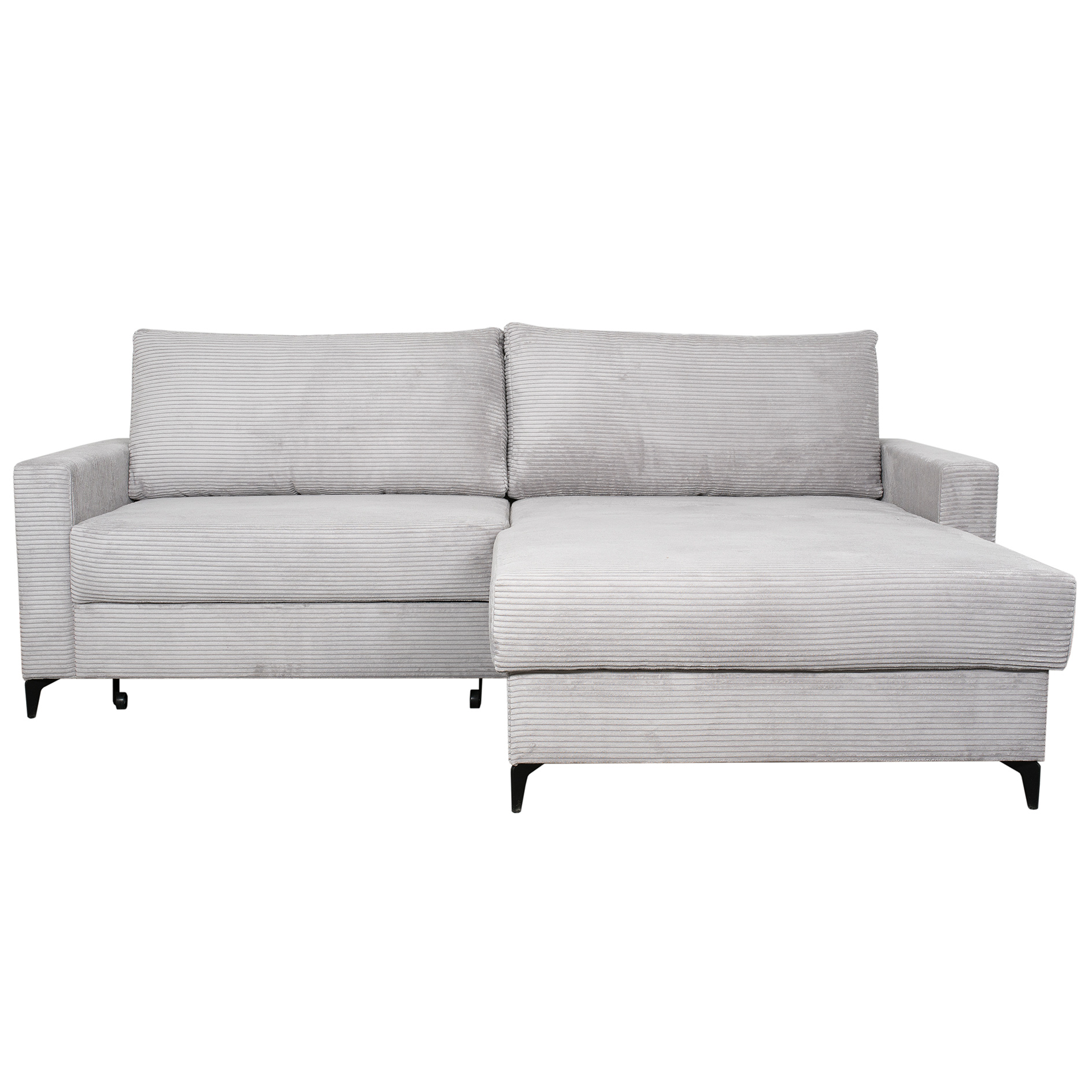 Ecksofa - hellgrau - Cord - Liegefläche und Staukasten