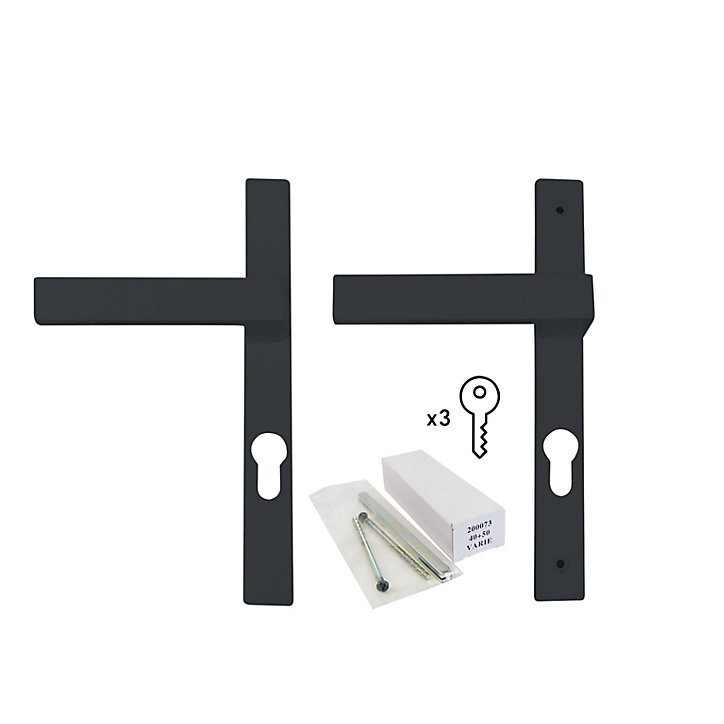 Poignée alu carré cylindre gris pour porte fenêtre pvc gris