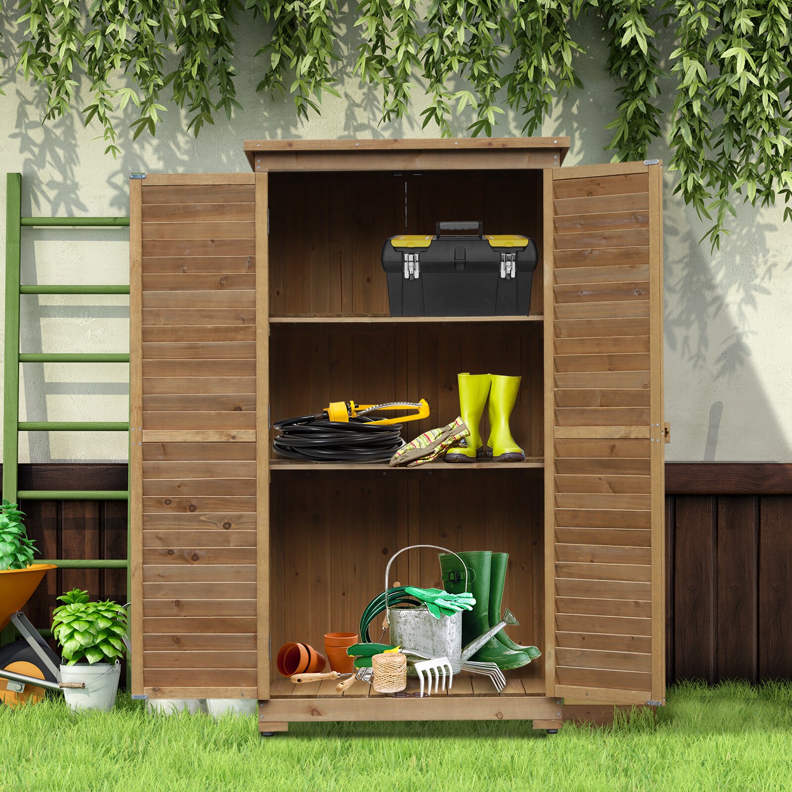 Outsunny Gartenschrank mit Lamellentüren 87 x 46,5 x 160 cm (LxBxH)