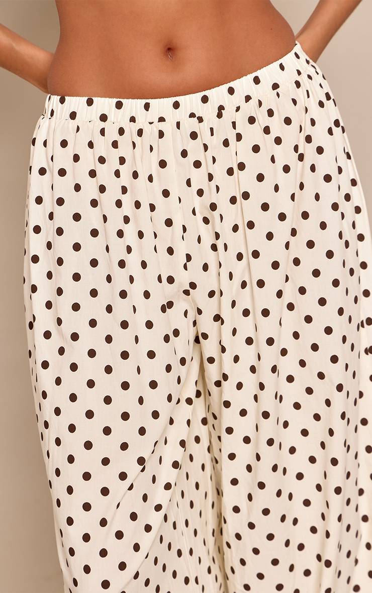 Crème Ensemble Coordonné Pantalon À Ourlet Ballon À Pois