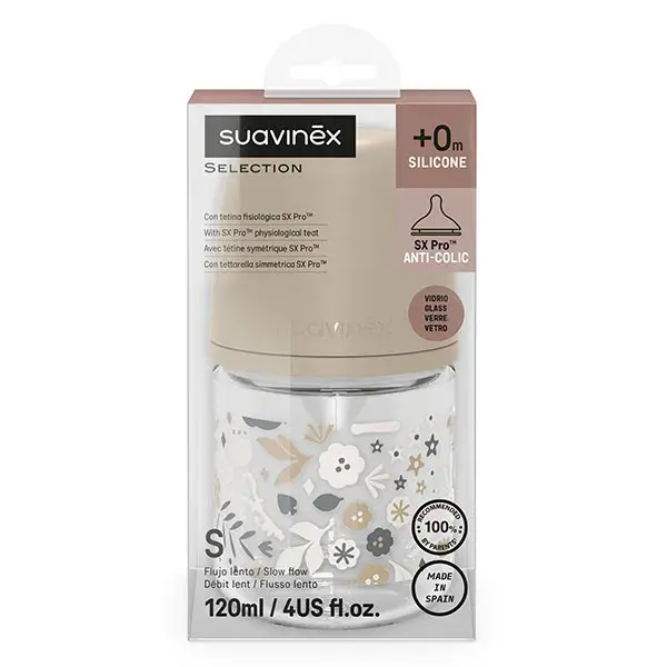 Mamadeira de vidro Suavinex Wonderland com bico SXPro S - Bege Wonderland - 120ml