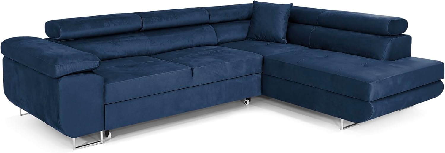 Ecksofa mit Schlaffunktion PASTI L-Form, Sofa Couch mit Bettkasten, 3-Sitzer Eckcouch, Schlafsofa für Wohnzimmer, Big Sofa Couch mit Schlaffunktion (Blau, Ottomane Rechts)