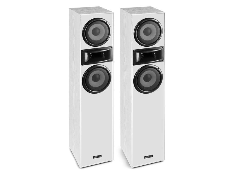 Fenton Standlautsprecher Paar SHF700W Weiss Turmlautsprecher, der mit einem hocheffizienten Hornhochtöner ausgestattet ist