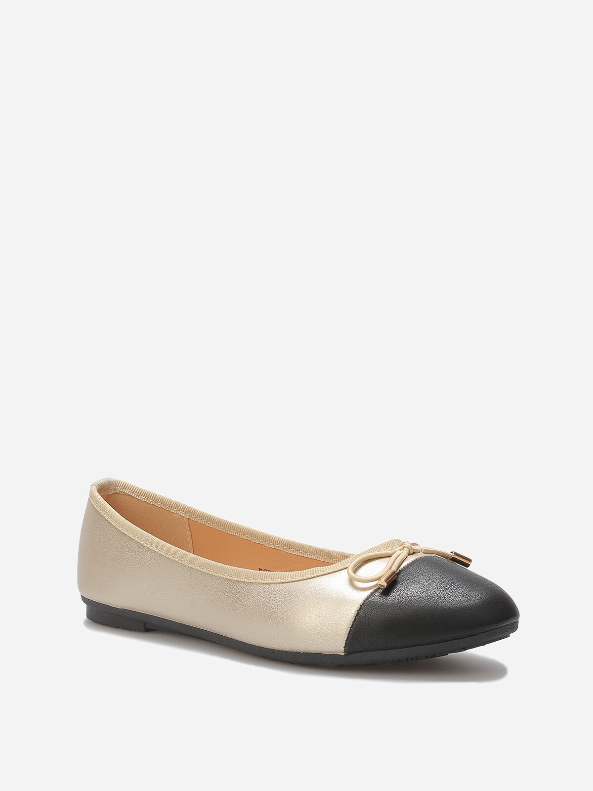 Ballerines bicolore avec nœud- Doré