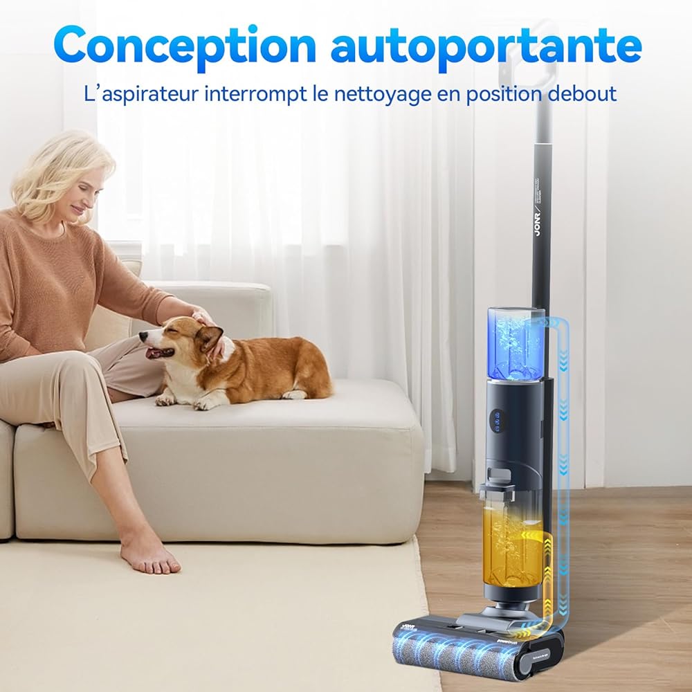 JONR ED12 Pro Aspirateur Eau et poussière sans Fil, Nettoyage Triangulaire, autonettoyage à l'eau Chaude, séchage à l'air Chaud, réservoir d'eau de 850 ML : Cuisine et Maison