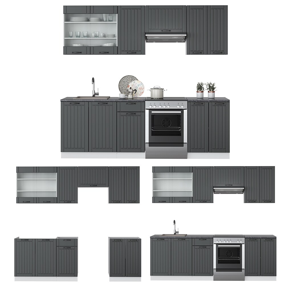 Vicco Küche Fame-Line 240 cm Küchenzeile Landhaus Küchenblock Einbau Anthrazit