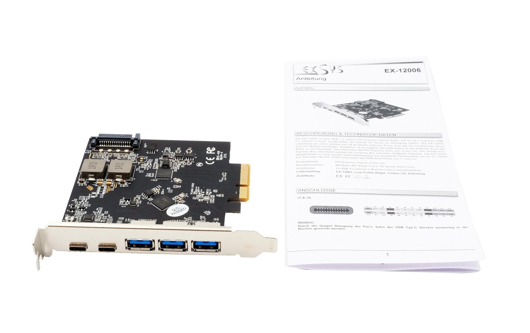 PCI-Express-Karte EX-12006PCIe-Schnittstellenerweiterung mit USB-A- und USB-C-Anschluss