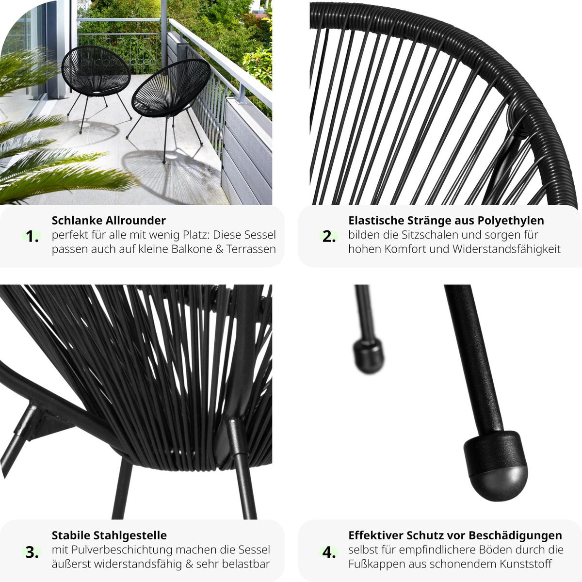 Set van 2 tuinstoelen tectake Santana, retrodesign in Acapulco-stijl, draagvermogen 120 kg, 70,5 x 69 x 78 cm