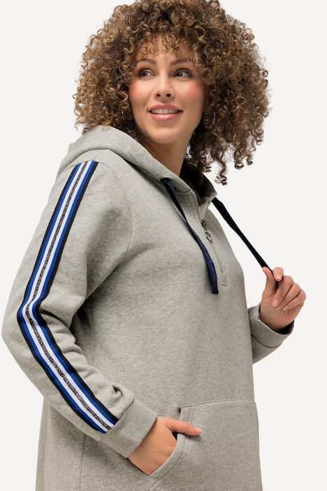 Sweatkleid, A-Linie, Kapuze, Glitzerstreifen, Langarm