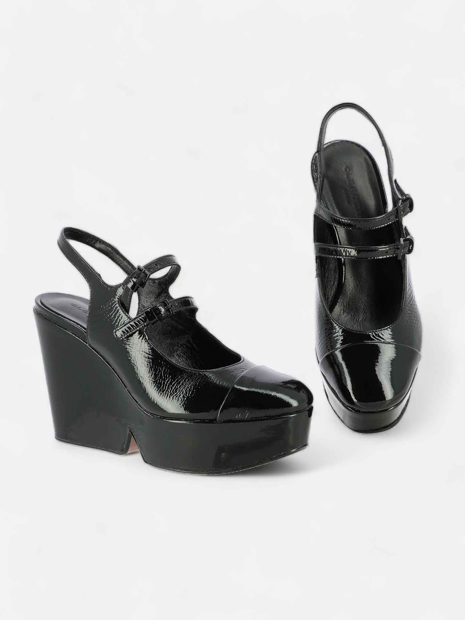 WEDGES - BONITA pumps, varnished goatskin black