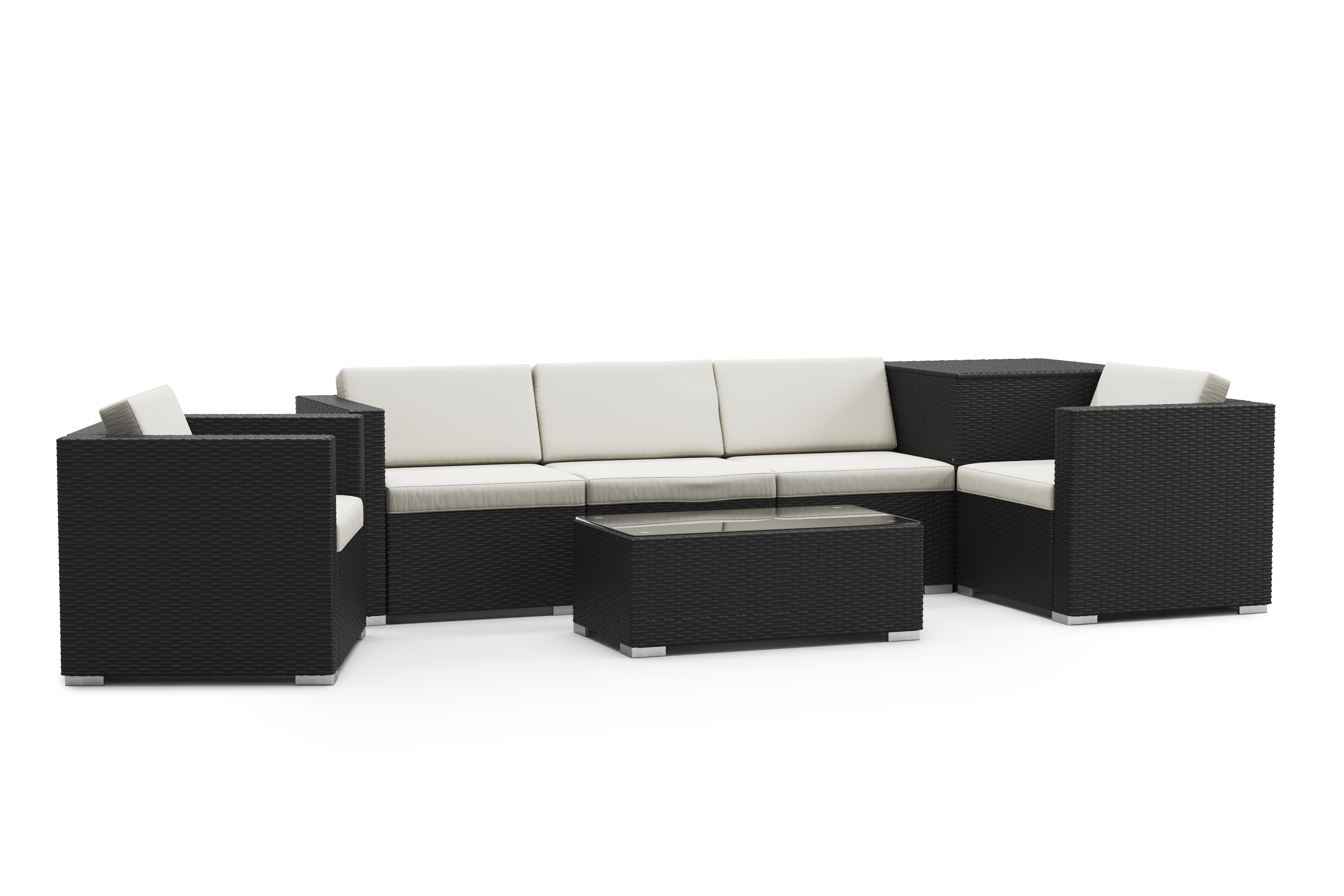 Rattanlounge mit Kissenbox BORA BORA schwarz/weiss