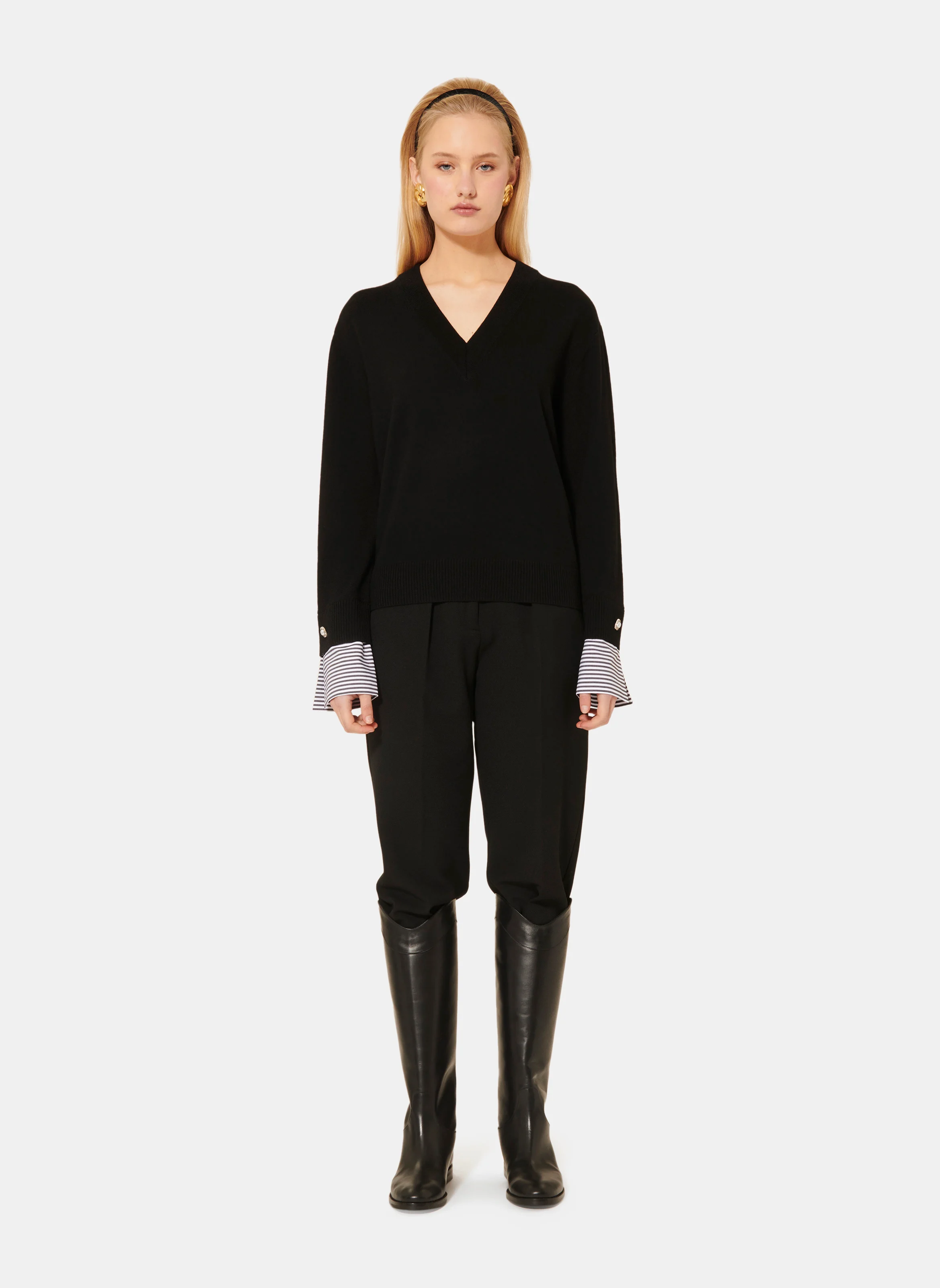 PRIMROSE - Pull col V droit en laine | Noir