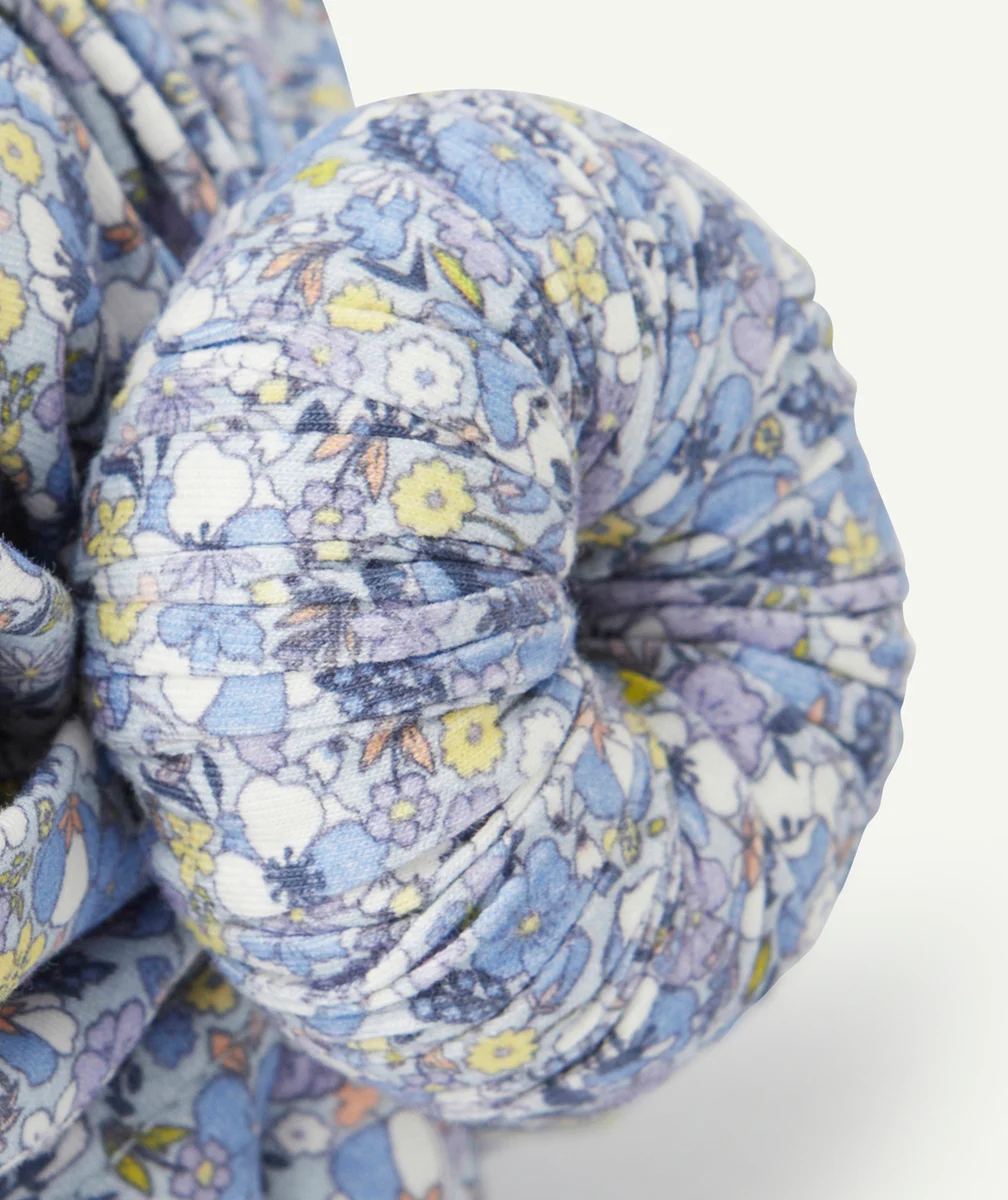 TURBAN BÉBÉ FILLE BLEU AVEC IMPRIMÉ FLEURI ET ROND