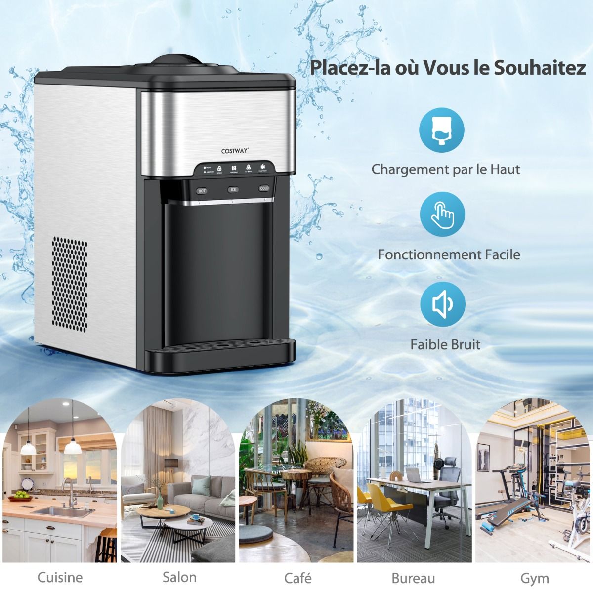 Machine à Glaçons 3 en 1 avec Distributeur d'Eau Froide/Chaude 20 kg en 24h Cube de Glace 6-13 min pour Maison Bureau Bar - Lidl-Manfred