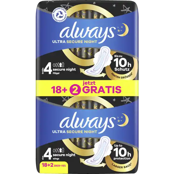 Ultra Secure Night Binden mit Flügeln Big Pack + 2 Gratis