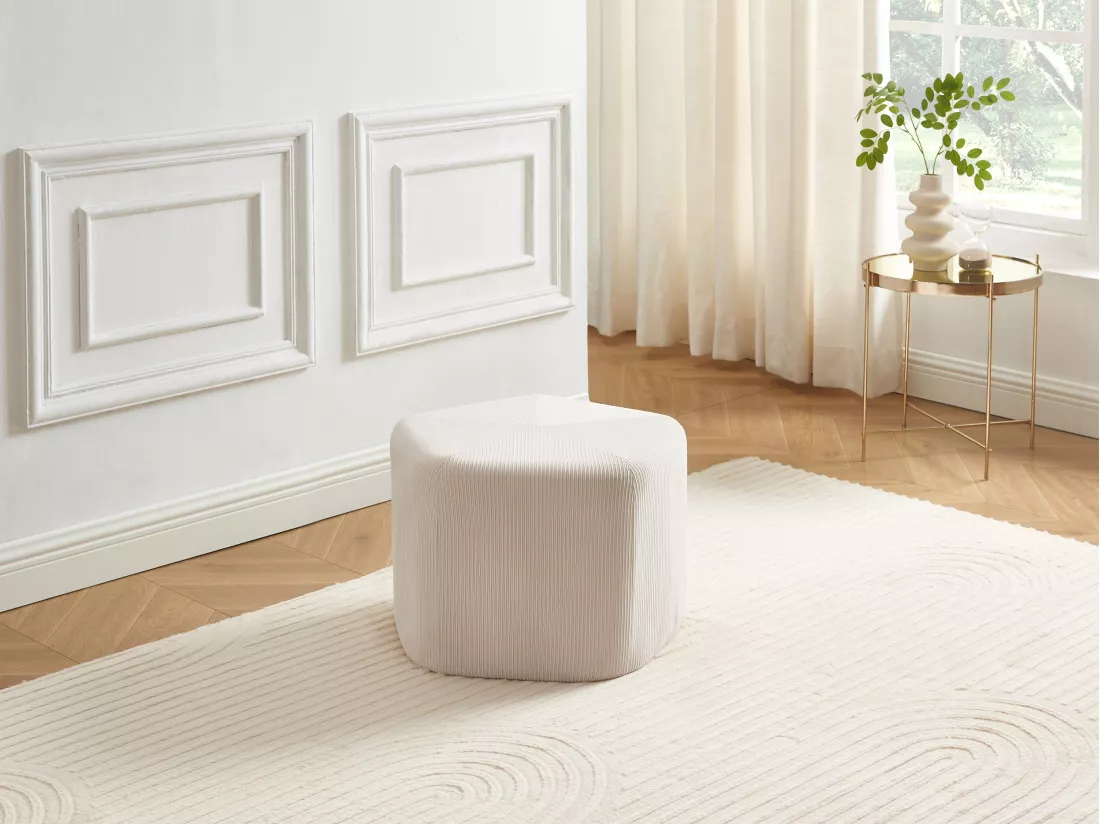 Pouf en velours côtelé beige TALODI