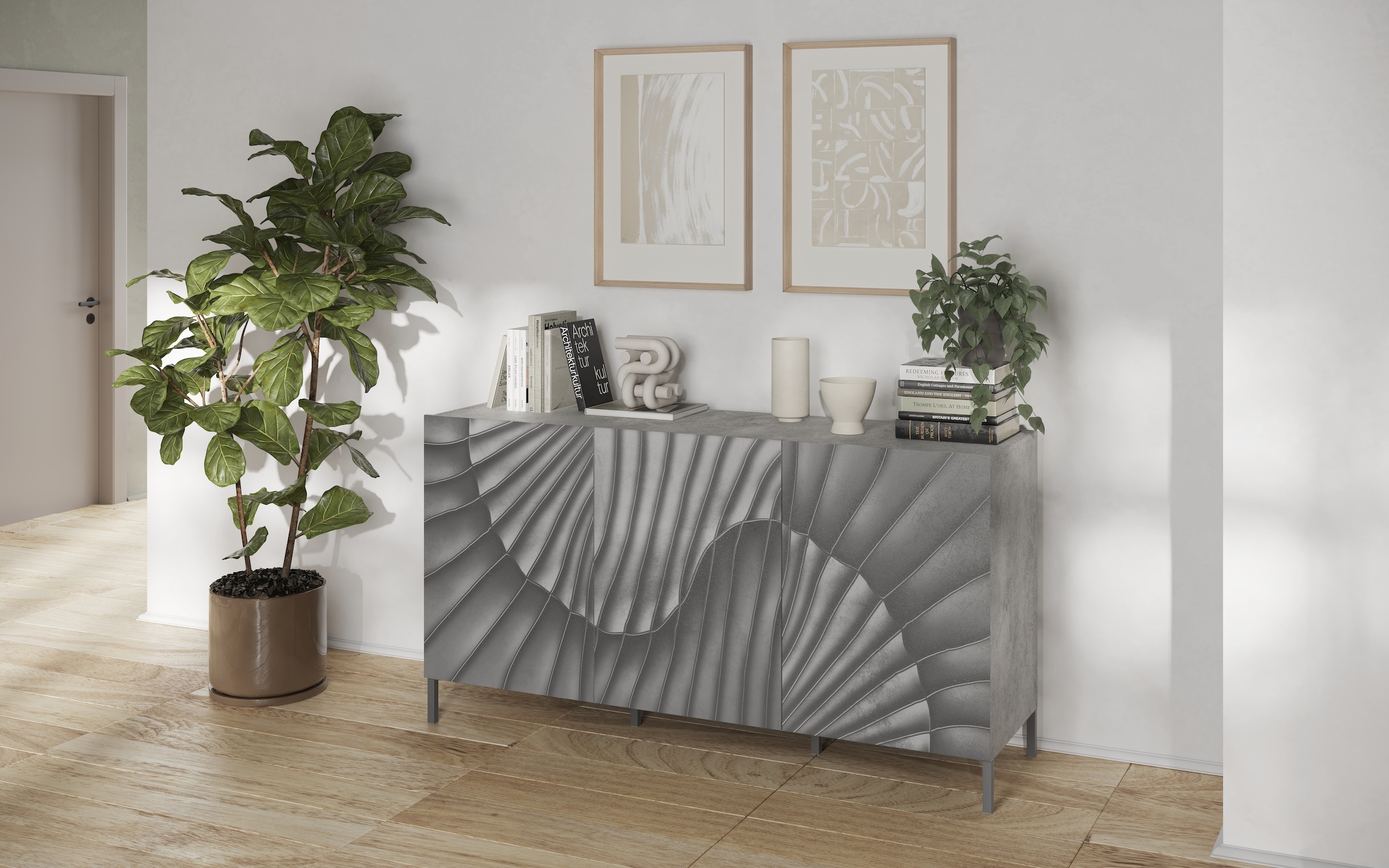 INOSIGN Sideboard »Snake, Kommode, Anrichte, Stauraummöbel Breite 181 cm, Siebdruck-Front« moderne Wohnmöbel, 3 Türen, viel Stauraum, stilvoll und funktional
