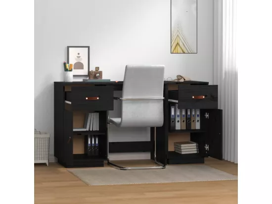 Bureau avec armoires Noir 135x50x75 cm Bois massif de pin