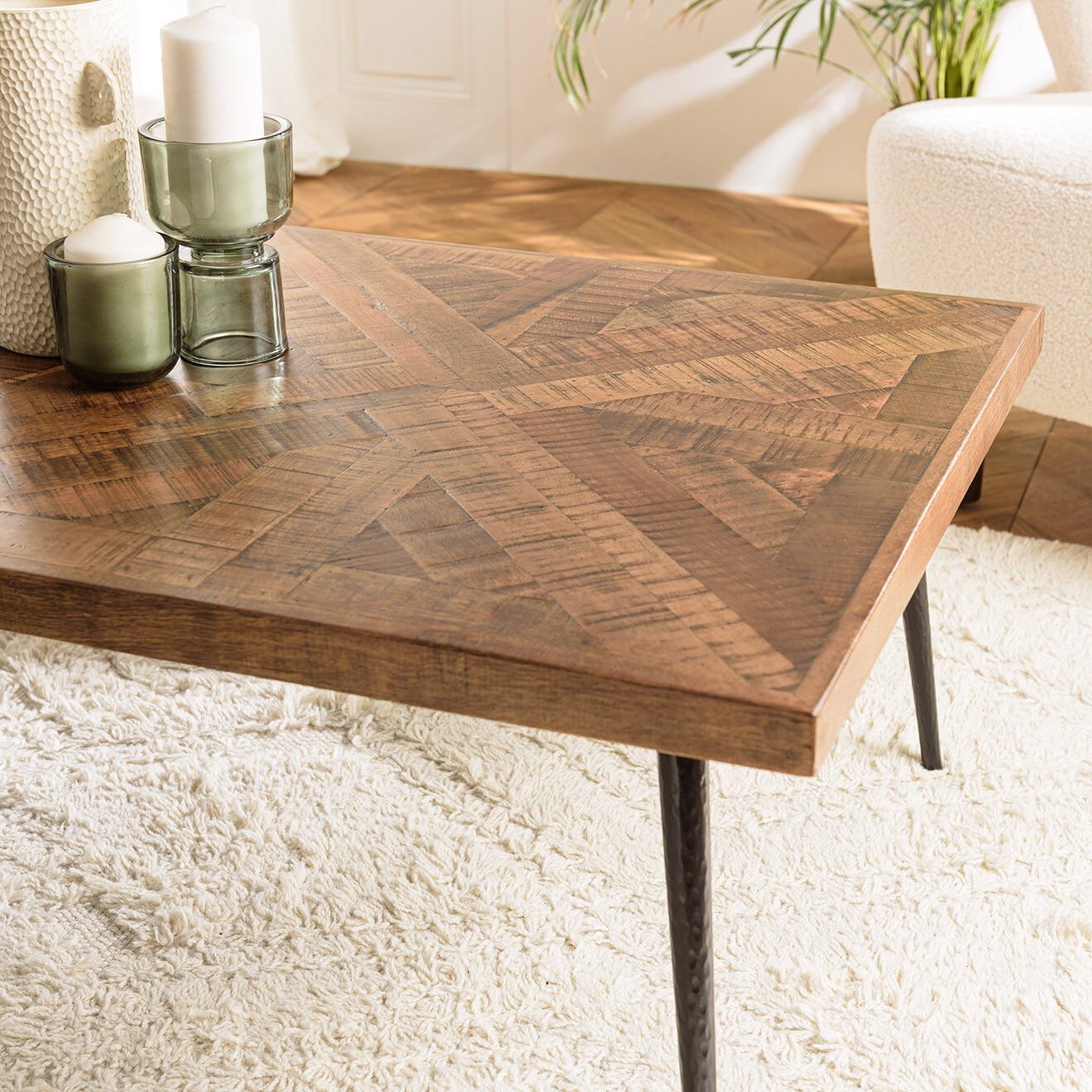 Macabane Table basse rectangle bois recyclé pieds métal Kiara bois - 135x70x40 cm