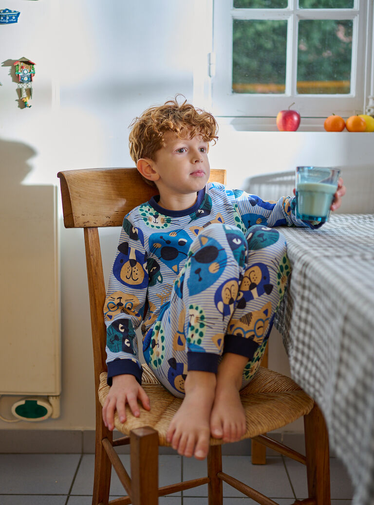 Pyjama rayé imprimé chien et chat pour garçon