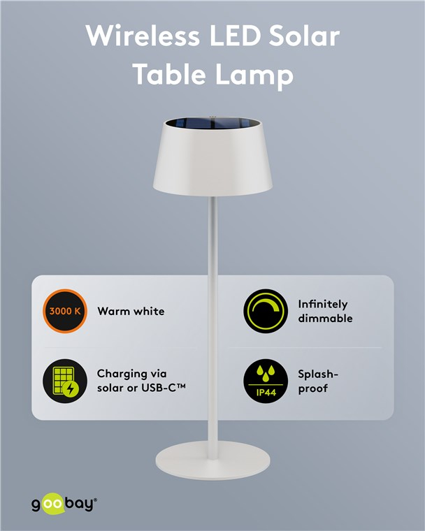 LED Solar Tischleuchte Outdoor Deko Garten Lampe Kabellose Beleuchtung mit Touch Steuerung IP44 (73929) - Weiss / Warmweiss