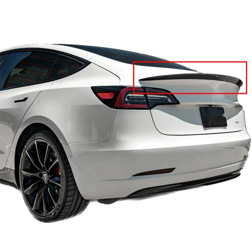 Tesla Model 3 (17-22) Auto Heck Spoiler Selbstklebender KFZ Deko Flügel Carbon Look - Schwarz