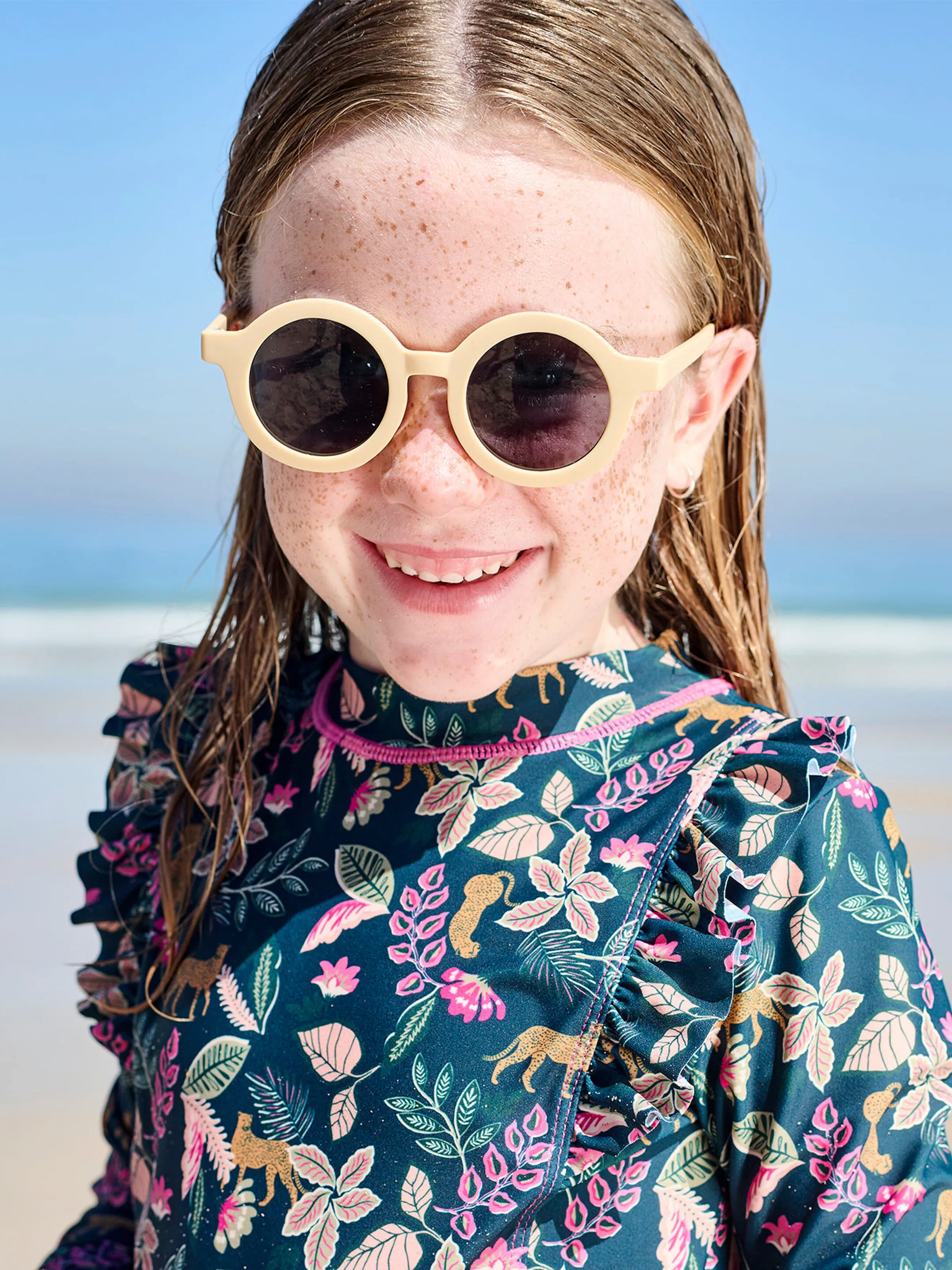 Vertbaudet Kinder Sonnenbrille, klassische runde Form beige
