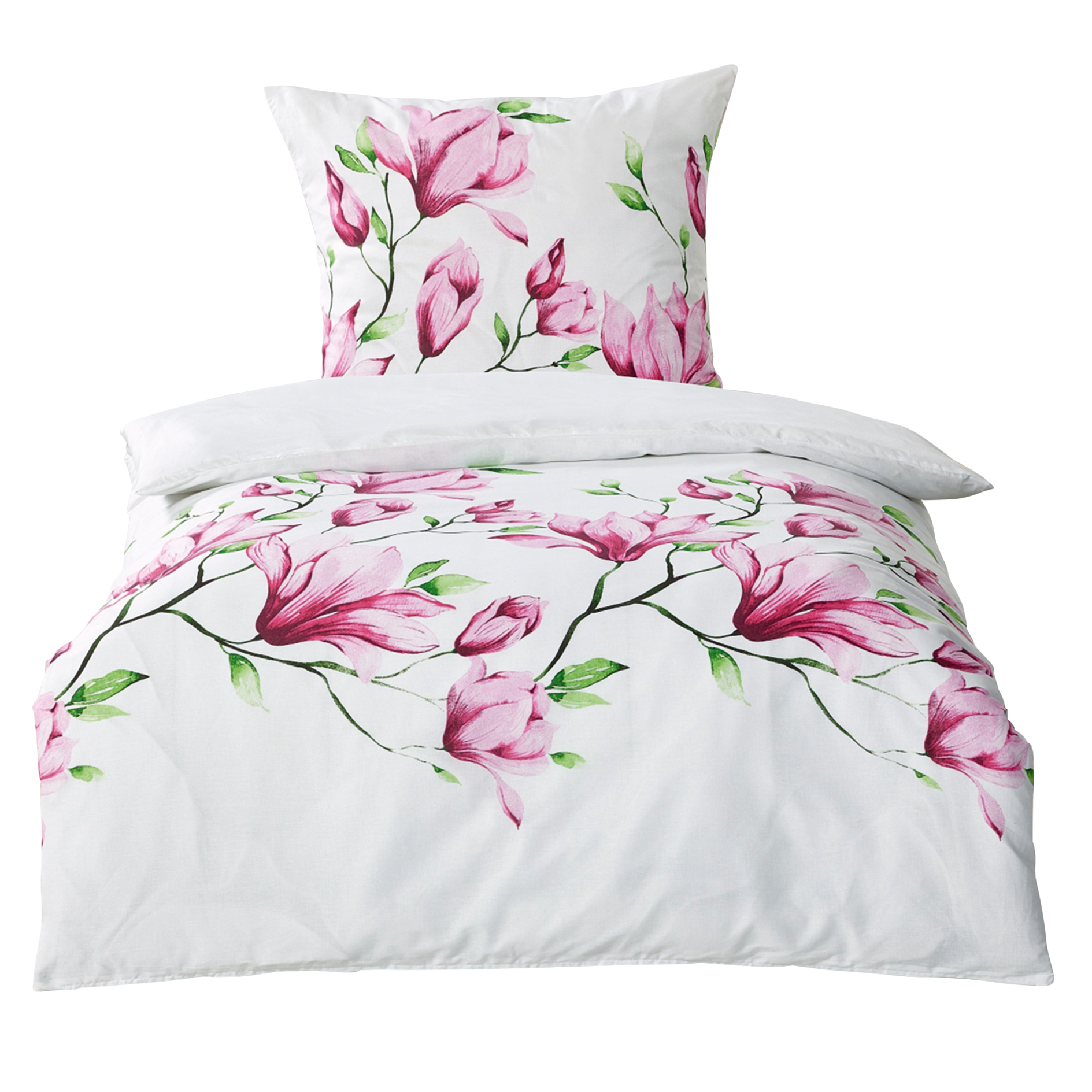 Renforcé-Bettwäsche - weiß-pink - floral - 135x200 cm