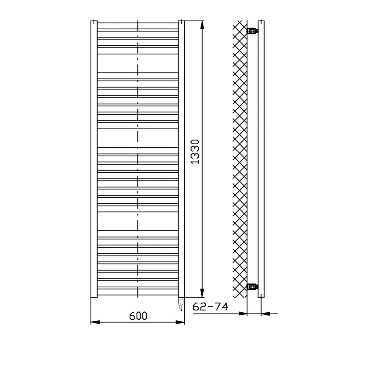 Sapho Tondi elektrische radiator zwart mat 60x133cm 600W