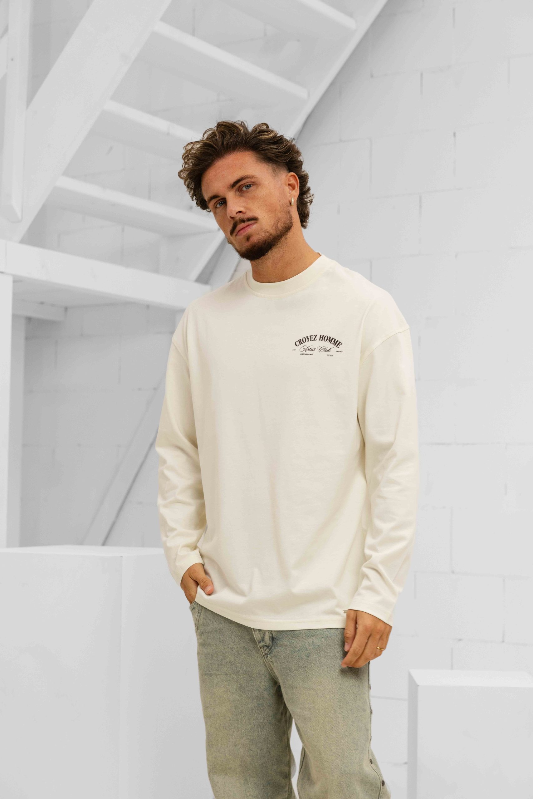 Croyez Artist Club Longsleeve T-Shirt Heren Gebroken Wit