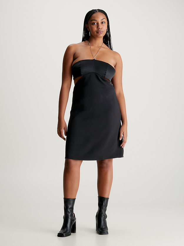 Vestido bustiê com detalhe de corrente de cetim