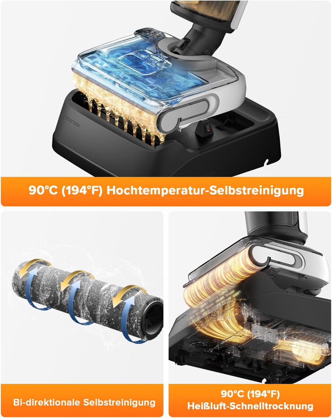 roborock F25 LT Nass Trockensauger, 180° Lay-Flat Saugwischer, 20.000 Pa Staubsauger, 90°C 5 Min Hochtemperatur Selbstreinigung & und schnelle Heißlufttrocknung, 60 Min Laufzeit, Wischsauger Kabellos