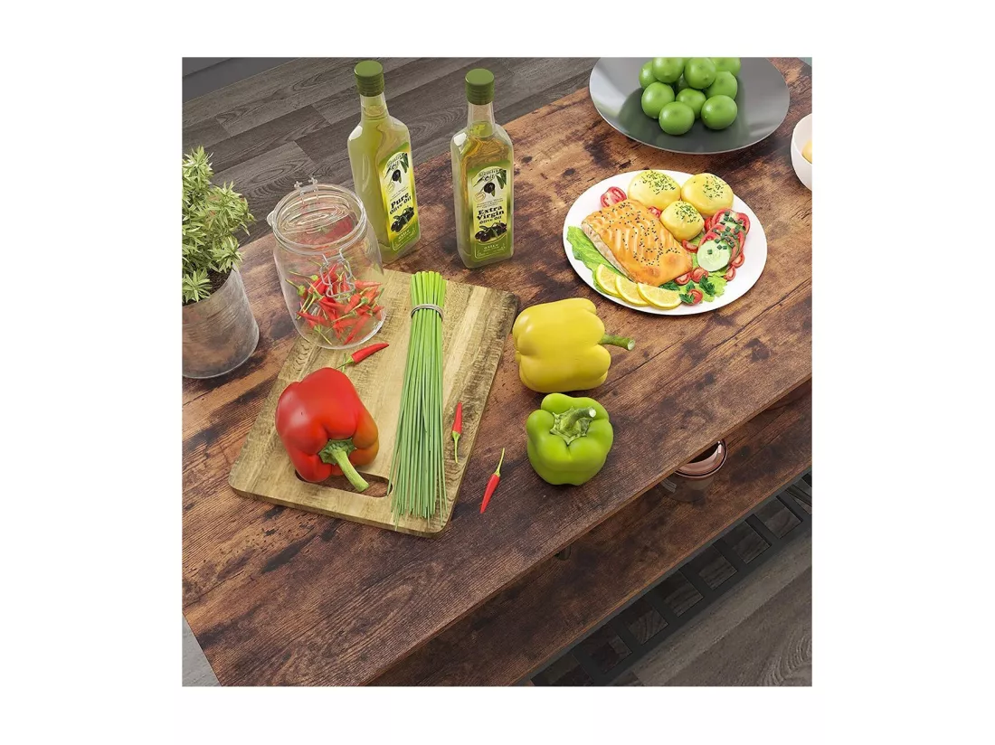 Desserte de cuisine style industriel collection TAMPA structure en métal noir et plateau en bois.
