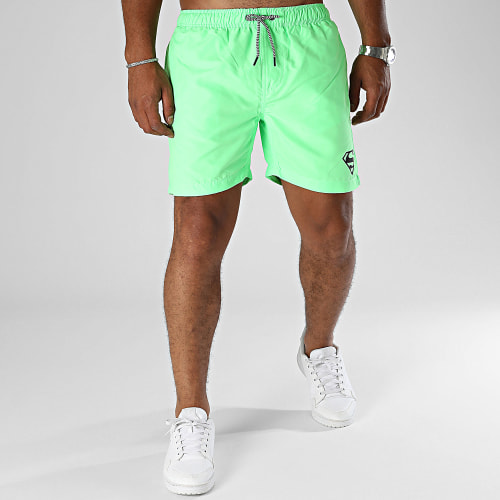 Short De Bain Logo Vert Fluo Noir