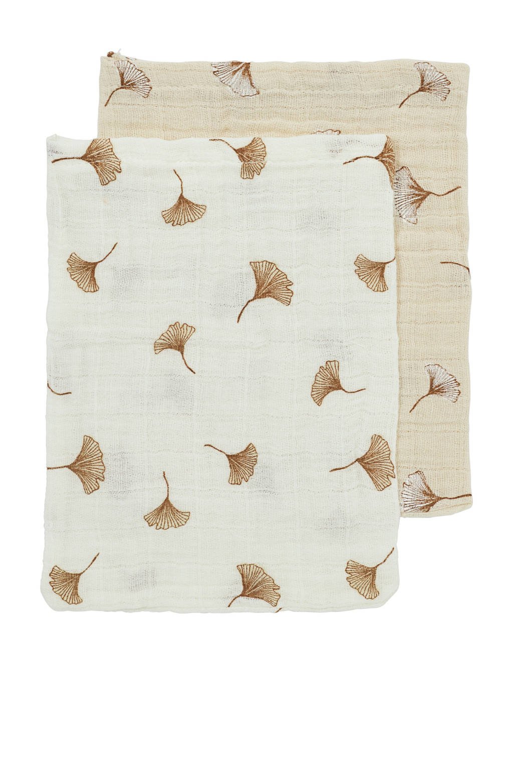 Meyco pre-washed hydrofiel washandje Ginkgo - set van 2 offwhite/soft sand
