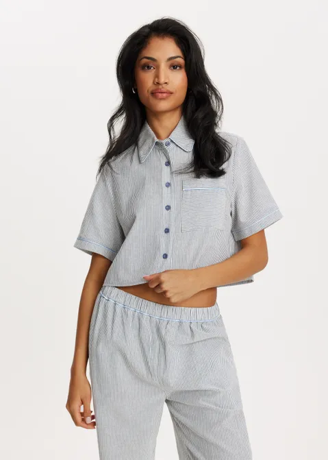 Gestreepte blouse met korte mouwen blauw (BLW.D)