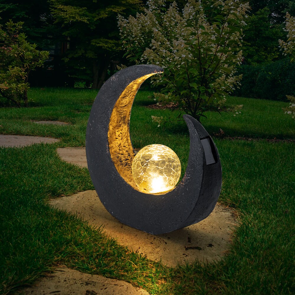 2er Set LED Solarleuchten, Mond, Crackle-Glas, H 30,5 cm