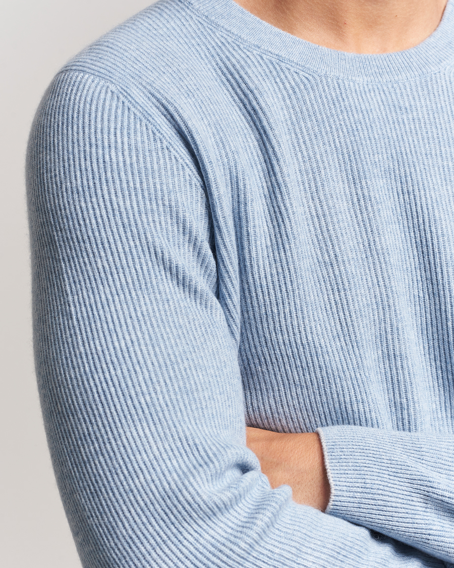Brunello Cucinelli Cashmere Rib Crew Neck Sweater Light Blue