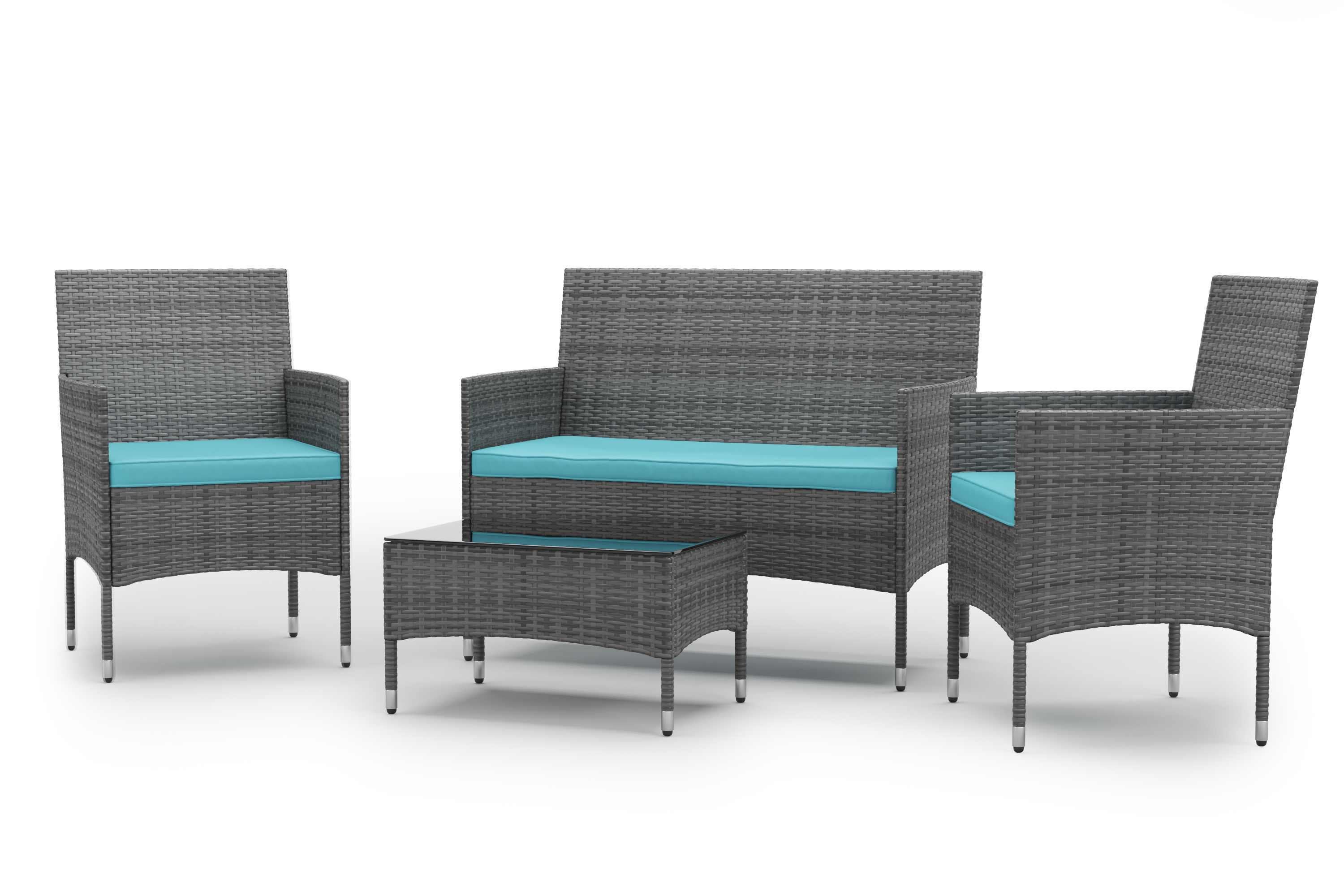Gartenset Rattan MALIA grau/türkis