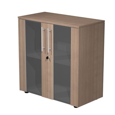 Armoire basse Flora - L82,8xP43xH81,4 cm - portes vitrées - 1 étagère - merisier arabis