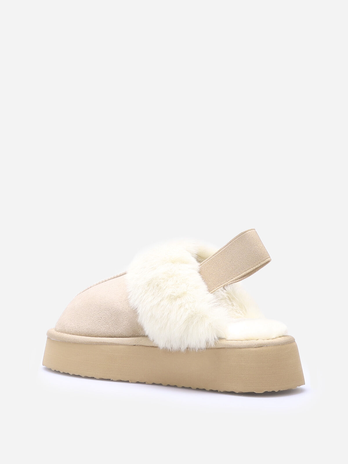 Mules fourrées à plateforme- Beige