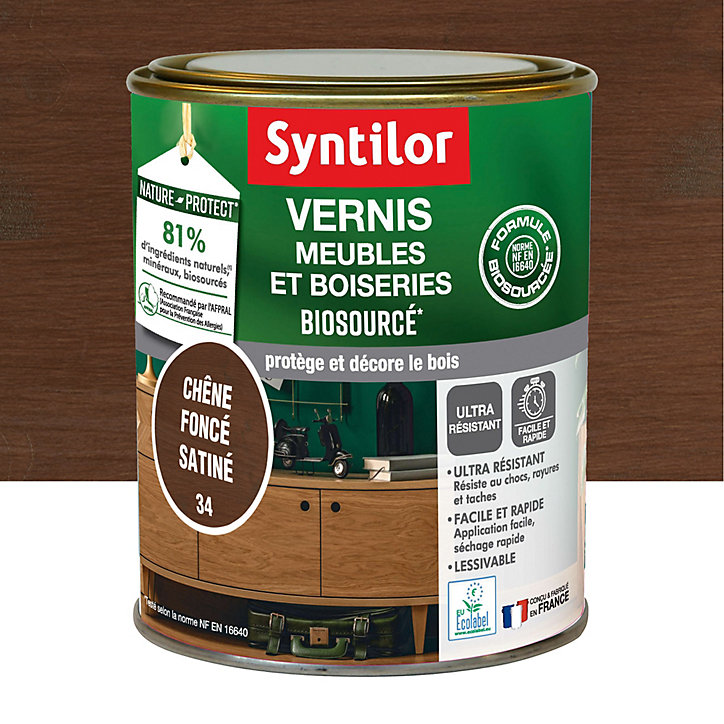 Vernis meubles et boiseries Biosourcé Nature Protect Syntilor chêne foncé satiné 0,25L
