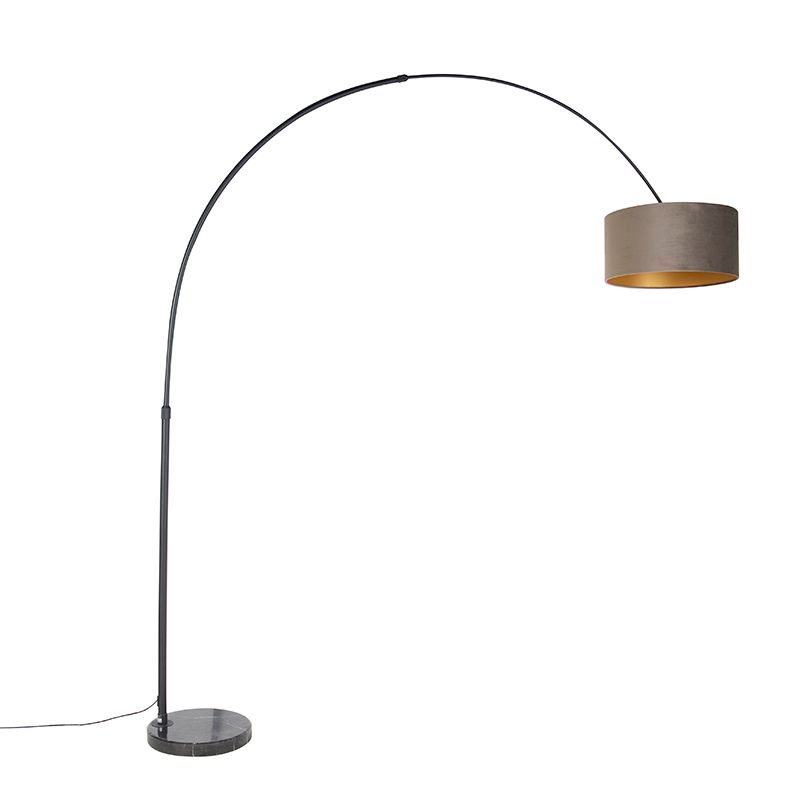 Booglamp zwart velours kap taupe met goud 50 cm - XXL