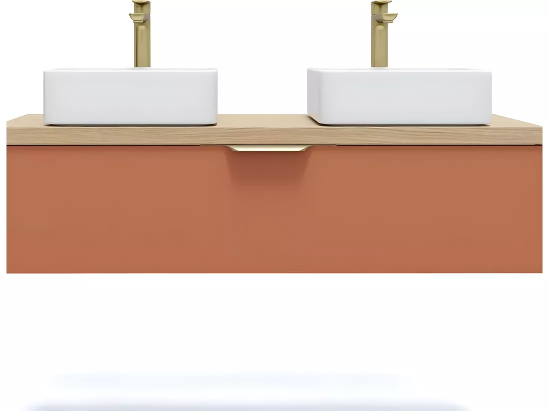 Meuble de salle de bain suspendu 2 vasques à poser 120cm 1 tiroir Terracotta - Venice