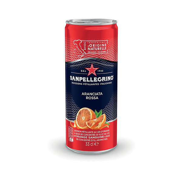 San Pellegrino Aranciata Rossa Canette de format slim - Lot de 24 canettes de 33 cl