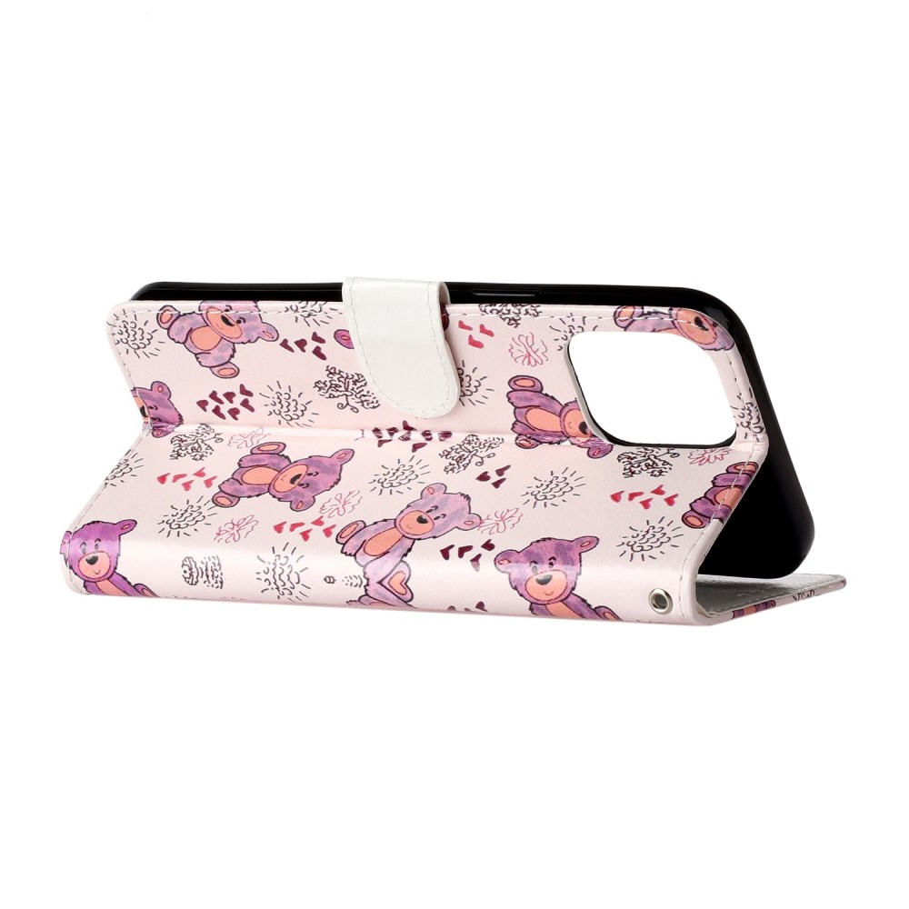 iPhone 16 Pro Leder Tasche mit Kartenfächer - Happy Bear
