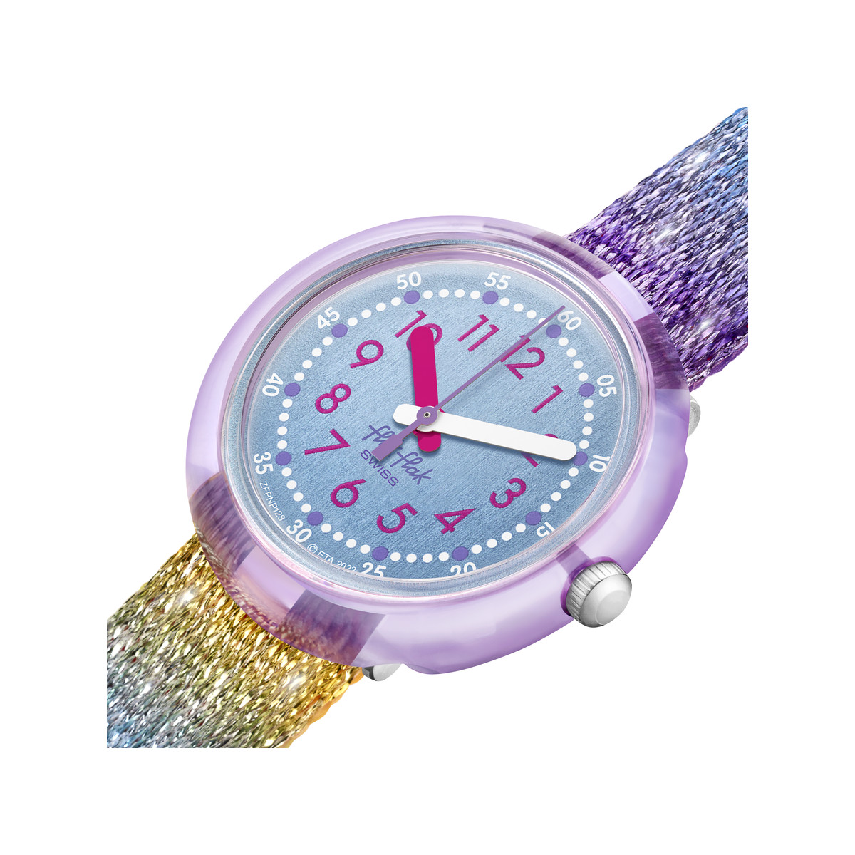 Montre FLIK FLAK Shine Bright Christmas enfant bracelet tissu recyclé rose