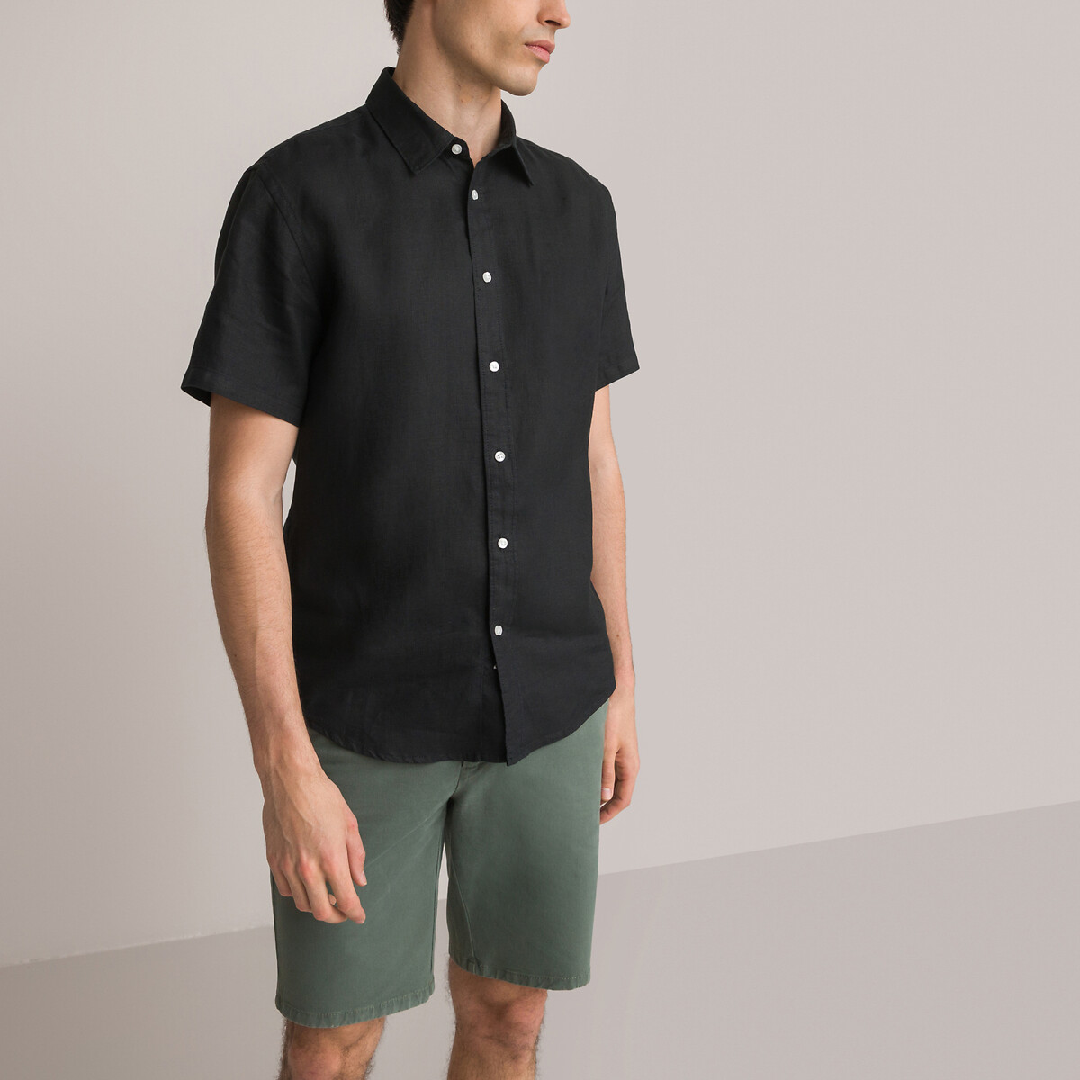 COLEÇÃO LA REDOUTE<br>Camisa reta de manga curta em linho
