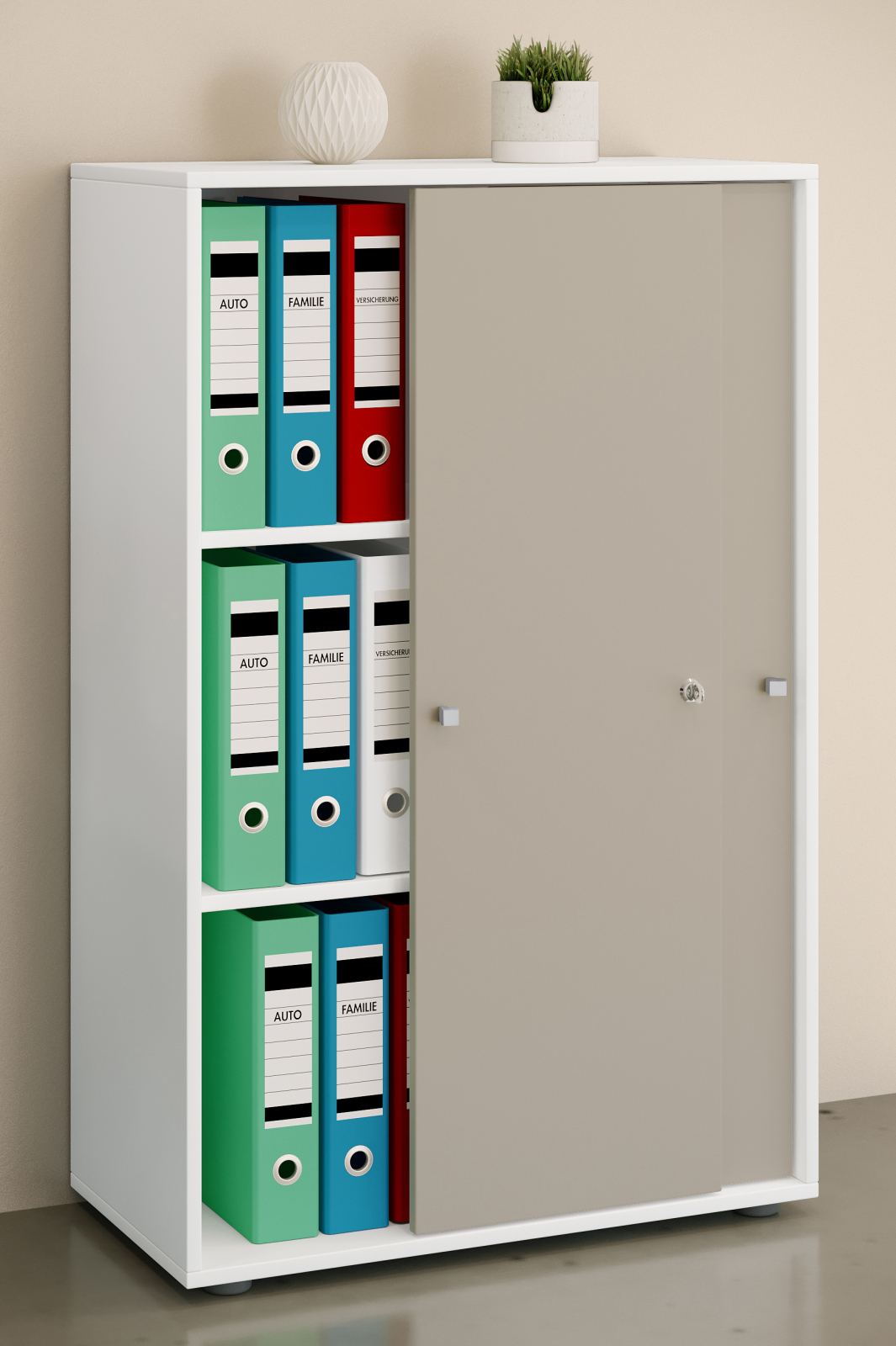 Büroschrank LONA XL - grau - weiß - mit Schiebetüren - 110 cm hoch