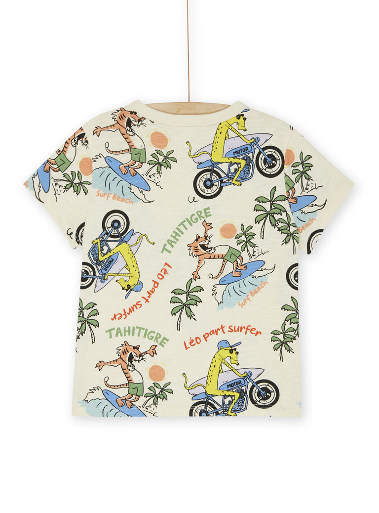 T-shirt blanc crème à imprimé félins surfeurs